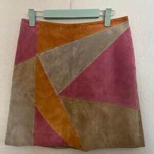 Bagatelle 100% Leather Colorblock Suede Skirt | Multicolor Geometric | Size 4